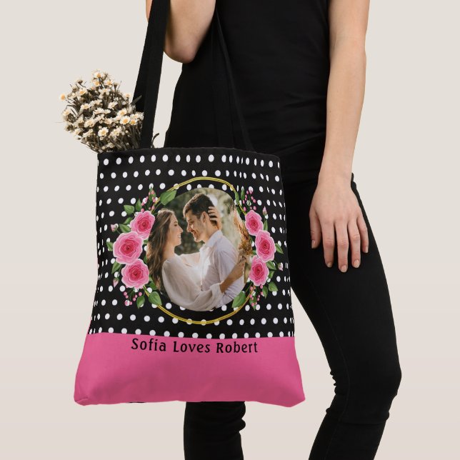 Tote Bag Collage moderne Couple Photo & Romantic Love Citat (De près)