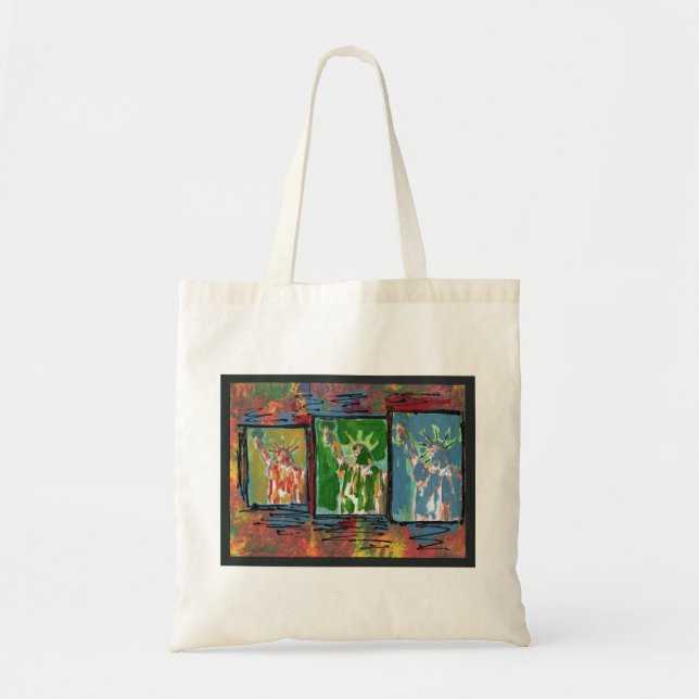 Tote Bag Collage peint aquarelle Statue de la Liberté (Devant)