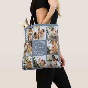 Tote Bag Collage photo bleu Dusty moderne personnalisé