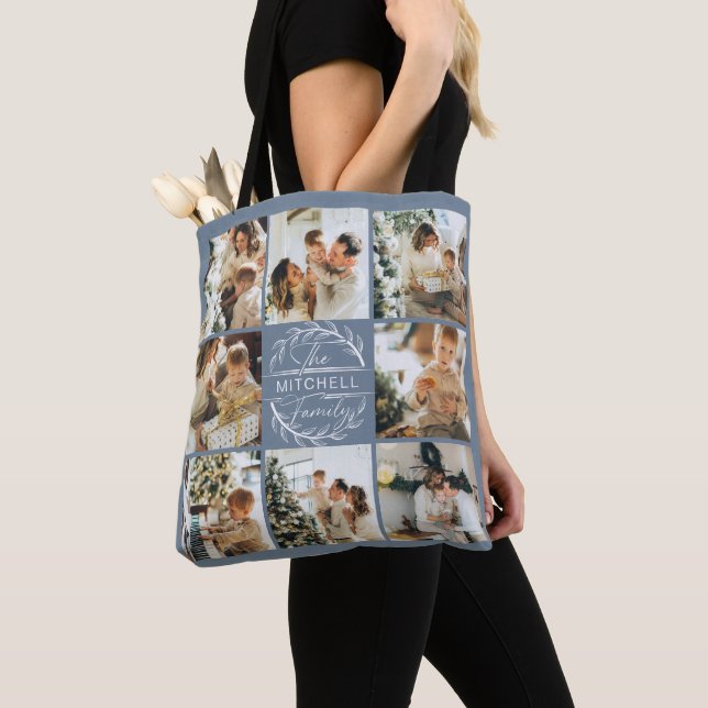 Tote Bag Collage photo bleu Dusty moderne personnalisé (De près)