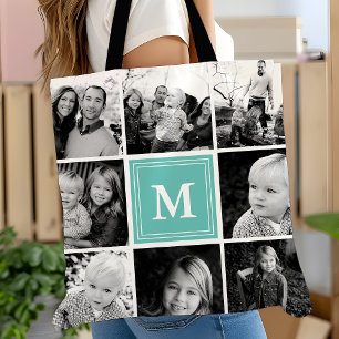 Tote Bag Collage photo carré personnalisé monogrammé sarcel