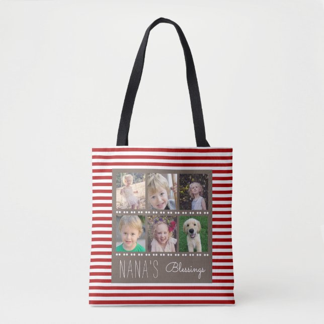 Tote Bag Collage photo de Nana's Blessings Red & White Stri (Devant)
