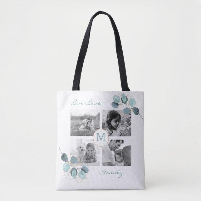 Tote Bag Collage photo famille Eucalyptus Monogrammed Fourr (Devant)