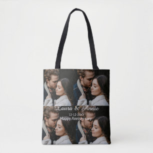 Tote Bag Collage photo joyeux anniversaire nom date simple