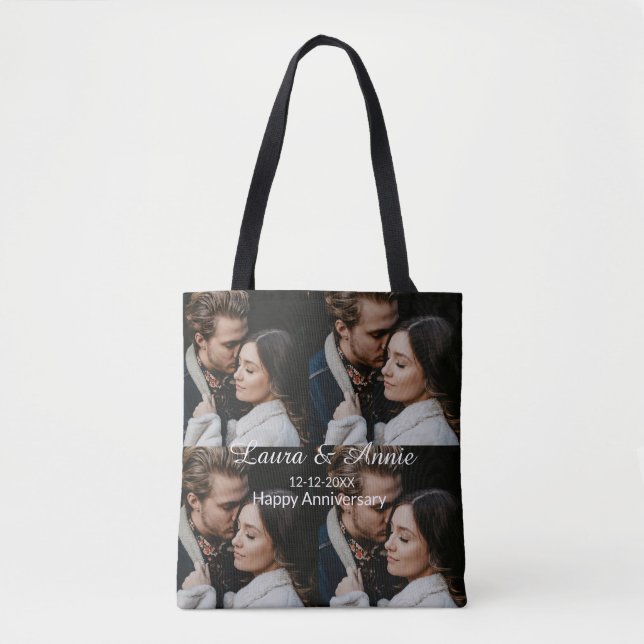 Tote Bag Collage photo joyeux anniversaire nom date simple  (Devant)