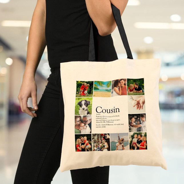 Tote Bag Collage photo moderne Collage Cousin Définition (Modern Fun Photo Collage Cousin Definition Tote Bag)