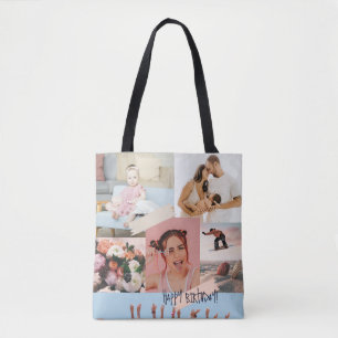 Tote Bag Collage photo moderne Joyeux anniversaire mignon