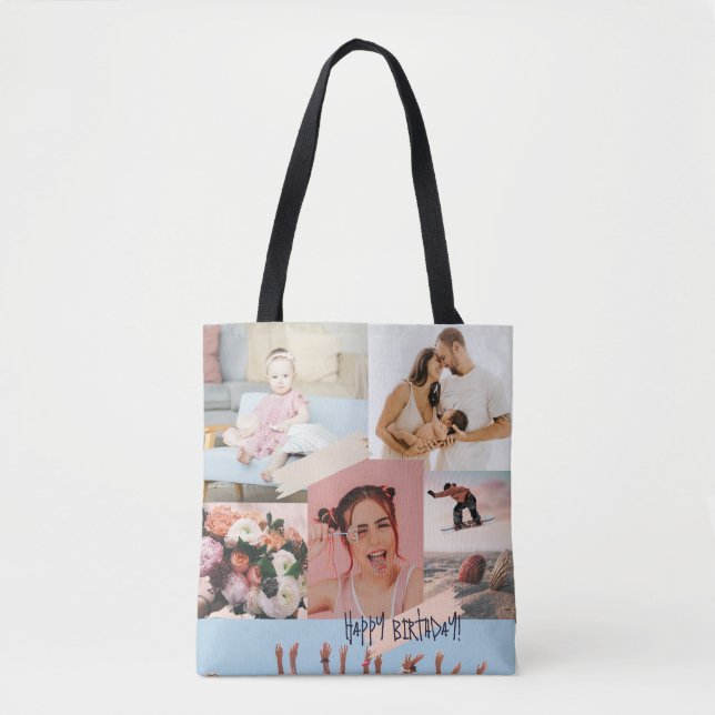 Tote Bag Collage photo moderne Joyeux anniversaire mignon (Devant)