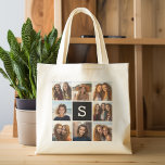 Tote Bag Collage photo noir et blanc Monogramme personnalis<br><div class="desc">Vous pouvez utiliser des photos Instagram pour cette conception. Utilisez 8 photos carrés pour créer un cadeau unique et personnel. Ou vous pouvez garder le chiot hipster et faire un gardien branché. Si vous avez besoin d'ajuster les images,  cliquez sur l'outil personnaliser pour apporter des modifications.</div>