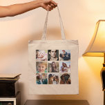 Tote Bag Collage photo personnalisé<br><div class="desc">Sac fourre-tout photo personnalisé avec 18 photos de votre choix (9 de chaque côté). Un cadeau parfait à offrir à votre famille ou à vos amis !</div>