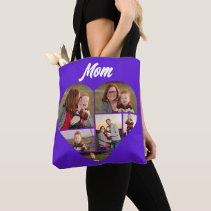 Tote Bag Collage photo personnalisé en forme de coeur viole
