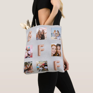Tote Bag Collage photo rose argent ami