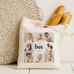 Tote Bag Collage photo simple et chic | Amour avec coeur<br><div class="desc">Ce sac fourre-tout chic dispose d'une grille photo avec huit de vos photos personnelles, et d'une typographie moderne tendance qui dit "amour". Il y a aussi un petit coeur élégant à l'allure d'or faux rose. Une tenue simple, minimaliste mais absolument élégante pour votre mère, votre conjoint ou tout membre de...</div>