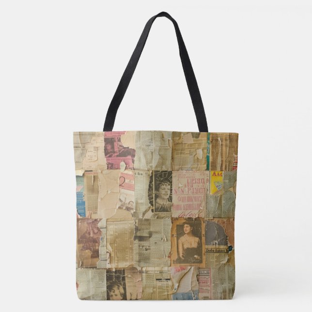 Tote Bag Collage rustique Vintage de journaux (6) (Devant)