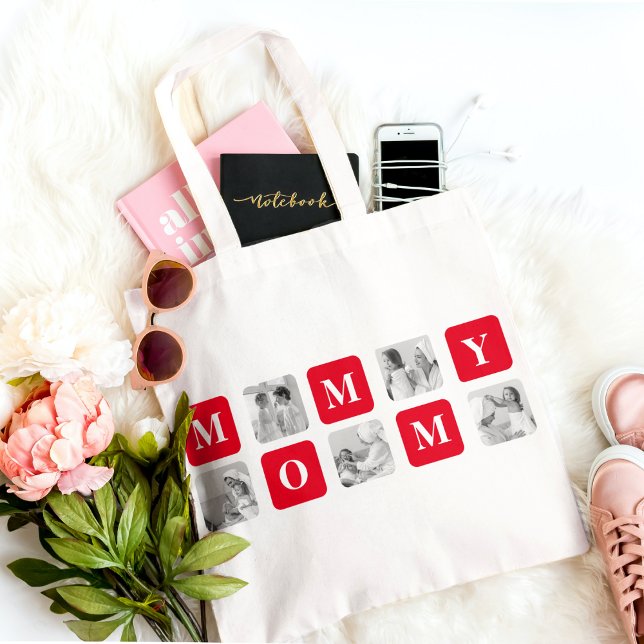 Tote Bag Collage tendance Photo & Red Best Mommy Cadeau (Créateur téléchargé)