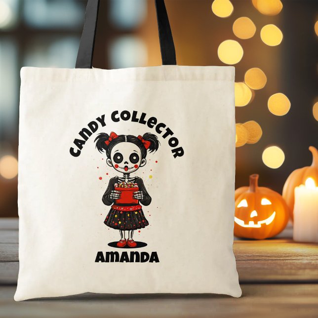 Tote Bag Collecteur de bonbons mignons Squelette filles Hal (Cute Candy Collector Skeleton Girls Halloween Tote Bag)