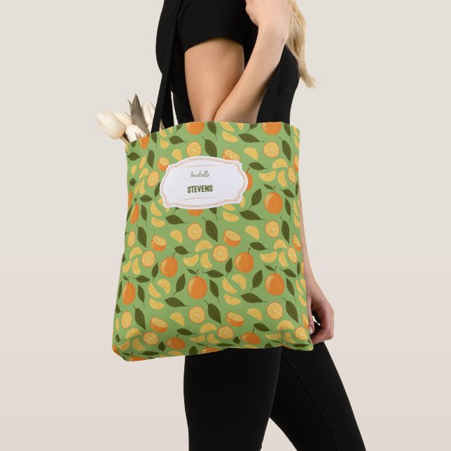 Tote Bag Collection de Motifs de paniers de fruits - Orange (De près)