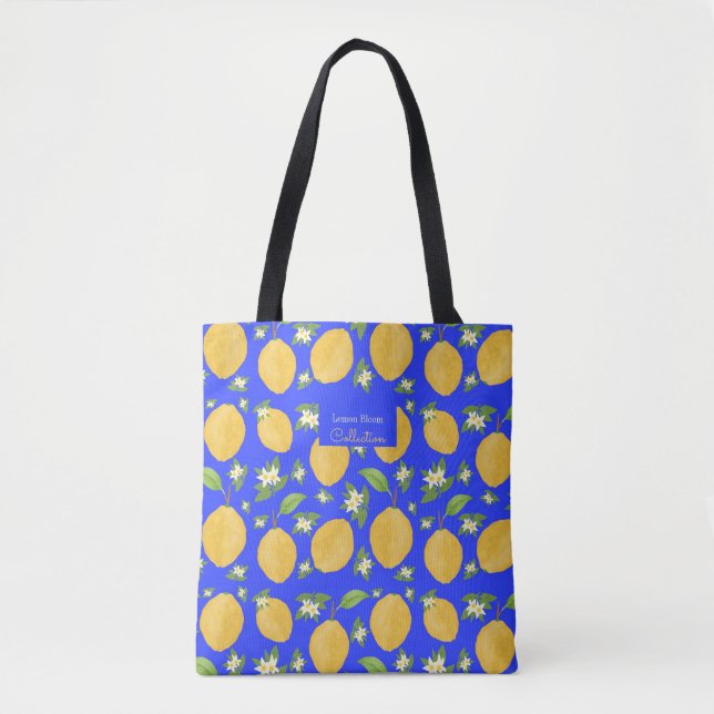 Tote Bag Collection Lemon Bloom bleu à motifs (Devant)