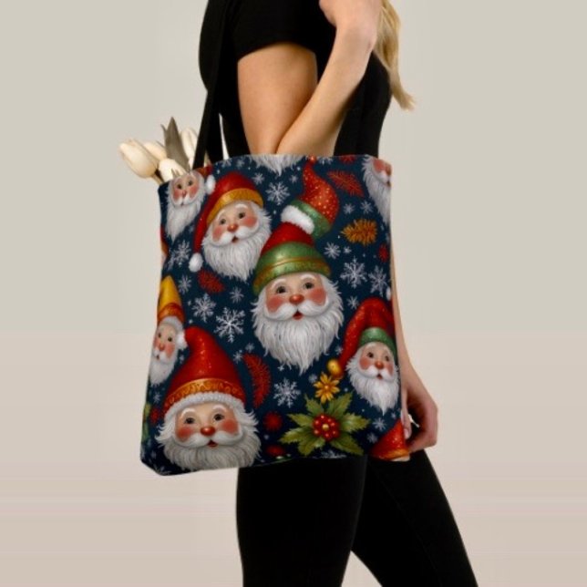 Tote Bag Collection Noël Père Noël Vintage (Tote Bag — 100% polyester, black laminated lining 100% cotton web hand. Made in the USA.
)