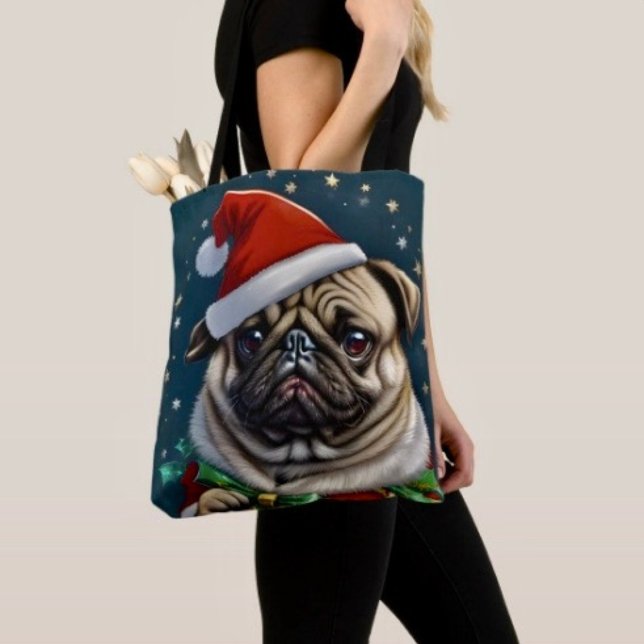 Tote Bag Collection Puggy Claus (Tote Bag — 100% polyester, black laminated lining 100% cotton web hand. Made in the USA.)