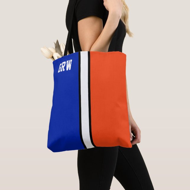 Tote Bag Collège Colors Royal Blue & Orange Monogramme (De près)