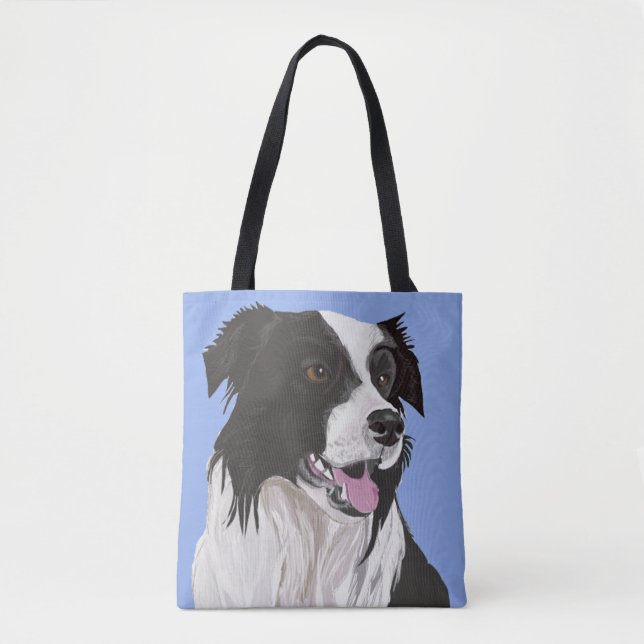 Tote Bag Collie Bordure noire et blanche (Devant)