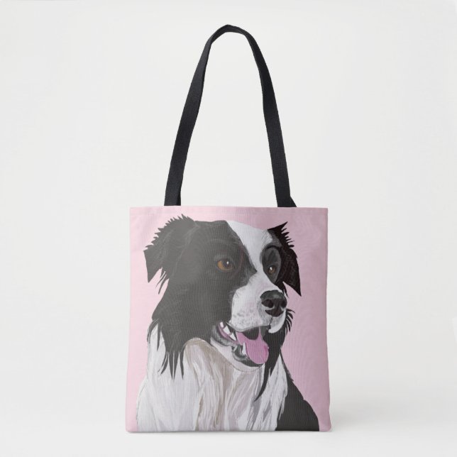 Tote Bag Collie Bordure noire et blanche (Devant)