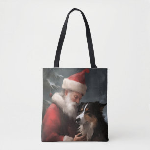 Tote Bag Collie frontalier avec Noël Festif du Père Noël