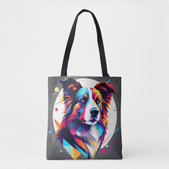 Tote Bag Collie frontalier moderne Abstrait (Devant)