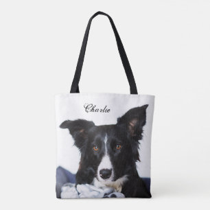Tote Bag Collie frontière noire et blanche personnalisée