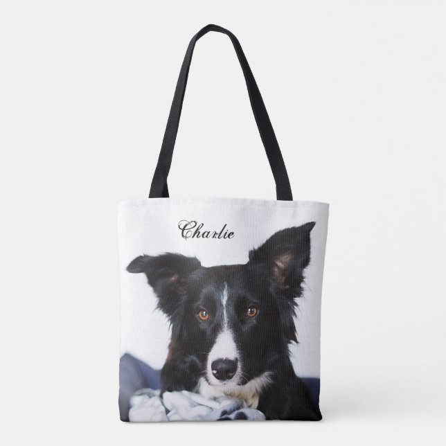 Tote Bag Collie frontière noire et blanche personnalisée (Dos)