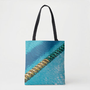Tote Bag Collier perlé bleu et blanc sur le corps bleu de