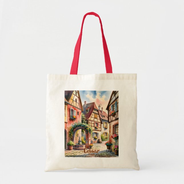 Tote Bag Colmar France Alsace Watercolor Travel Custom Text (Devant)