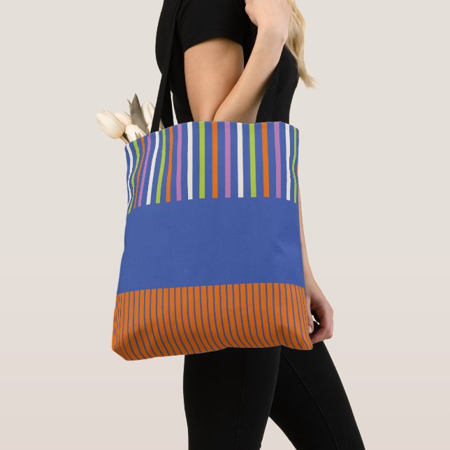 Tote Bag Color Pop Stripes design rayé moderne (De près)