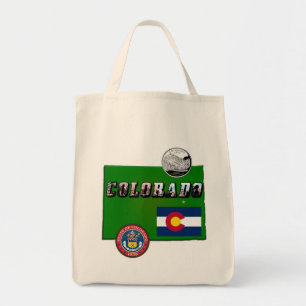 Tote Bag Colorado Texte, Drapeau, Sceau, Trimestre, Carte