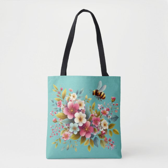 Tote Bag Coloré, Abeille printanière/florale (Devant)