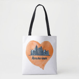 Tote Bag Coloré Amsterdam City Skyline Watercolor Heart P