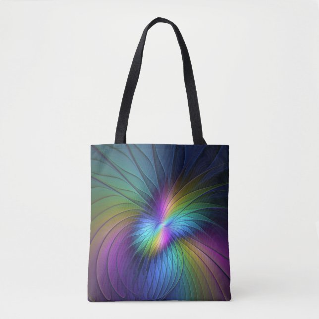 Tote Bag Coloré Avec Bleu Moderne Art Fractal Abstrait (Devant)