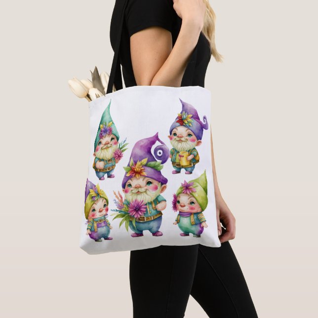 TOTE BAG COLORÉ CUTE MARDI GRAS GNOMES (De près)