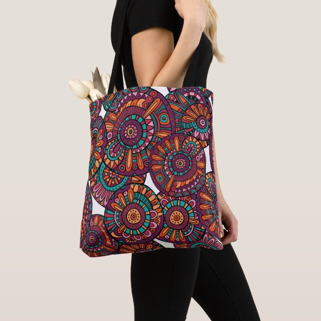 Tote Bag Coloré Mandala Bonjour (De près)