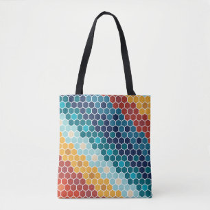 Tote Bag Coloré Retro Mosaïque Florale Motif Hexagon