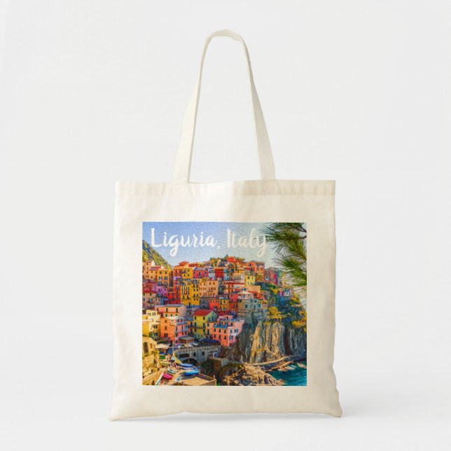 Tote Bag Colorée Cinque Terre Ligurie Italie Tableau (Devant)