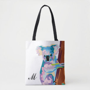 Tote Bag Colorée Pop Art Koala Monogrammé