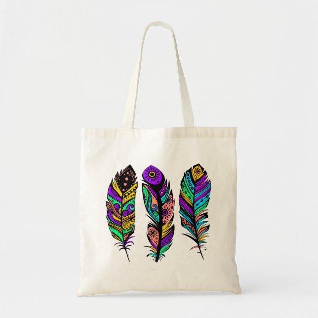 Tote Bag Colorful 3 Feathers Illustration (Devant)