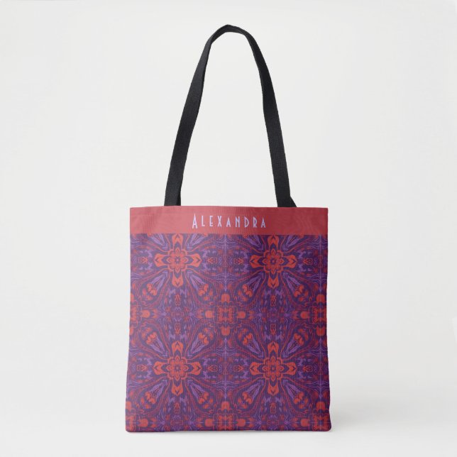 Tote Bag Colorful Batik Red & Purple Abstract (Devant)