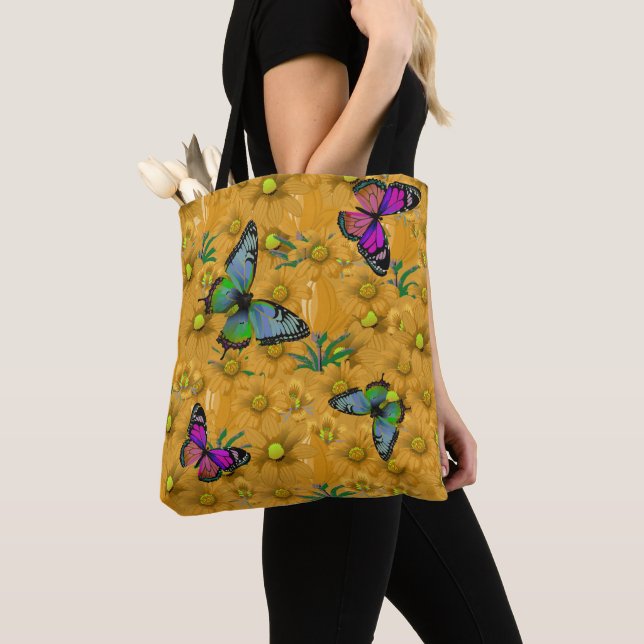 Tote Bag "Colorful Butterflies" Customizable Monogram  (De près)