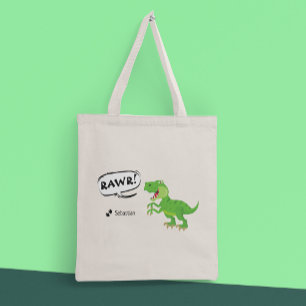 Tote Bag Colorful Dinosaur Pattern with Name T-Rex Boy