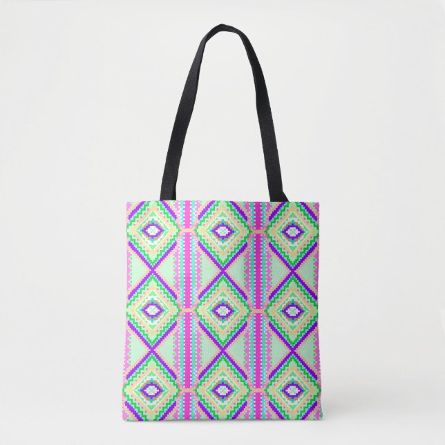 Tote Bag Colorful Geometric Boho Pattern (Devant)