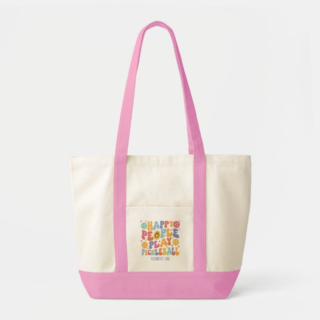Tote Bag Colorful Happy People Jouer jeu de Pickleball (Devant)