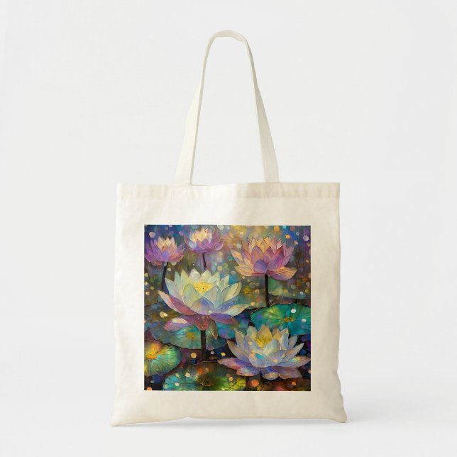 Tote Bag Colorful Lotus Flowers Blossoming in the Snow (Devant)